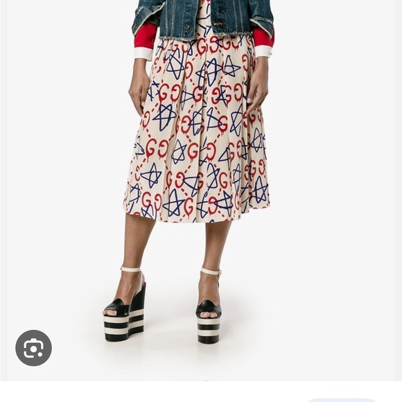 Gucci stripes sally Blue/White Leather Striped Sally Platform Wedge Sandals new - Picture 3 of 9